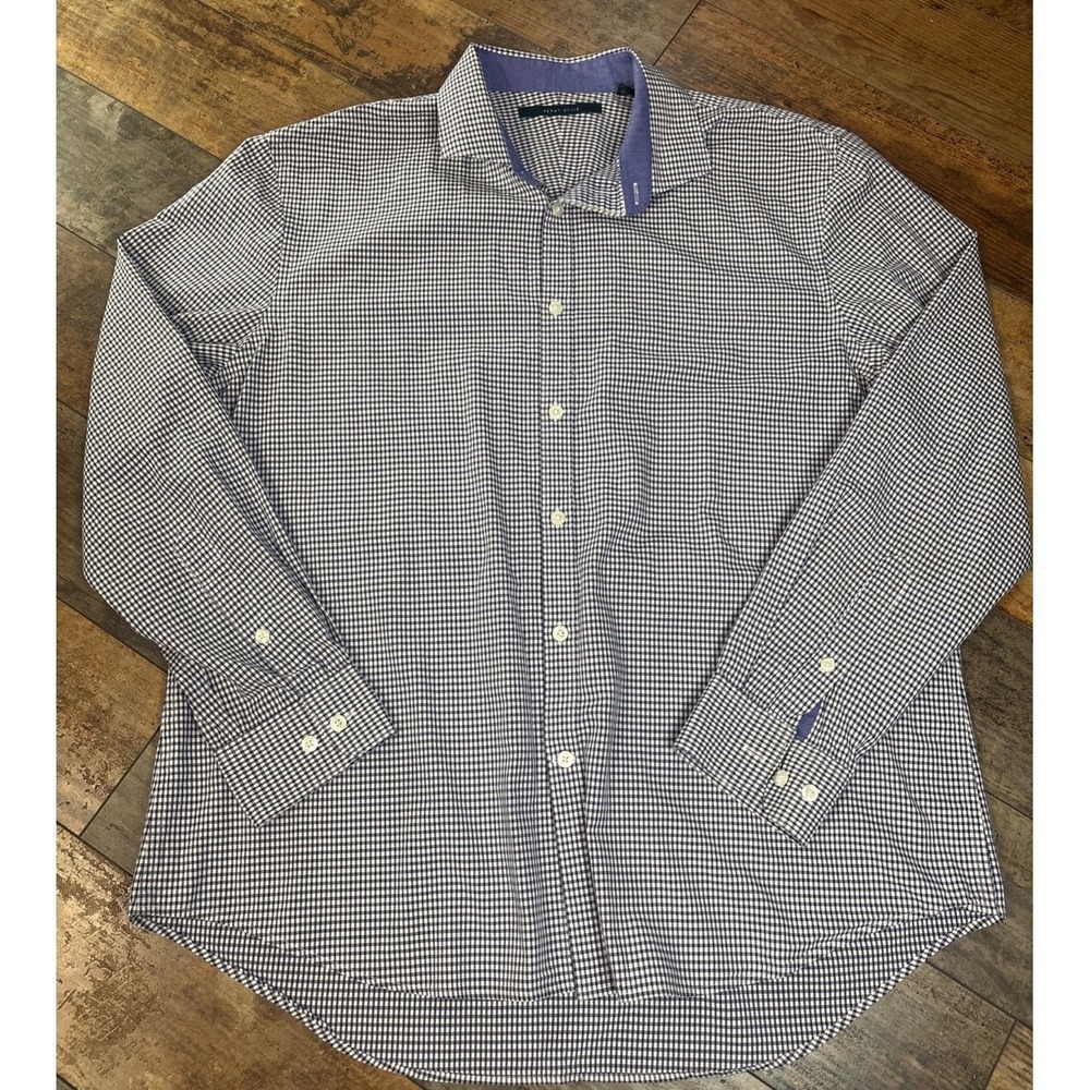 Perry Ellis‎ Mens XL Blue Gingham Check Long Sleeve Button Down Cotton Shirt
